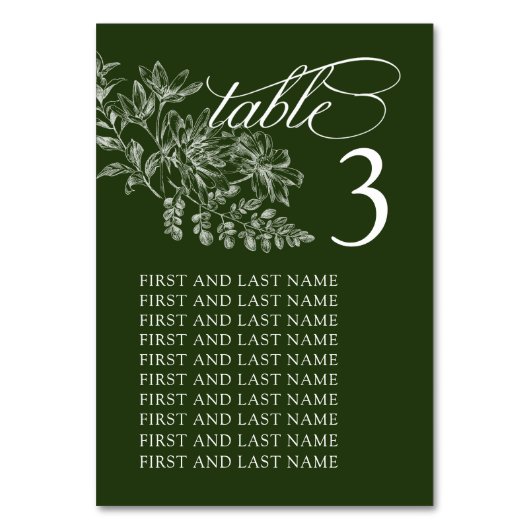 Elegante Groen-Wit Trouwtafel Nummer Kaart (Voorkant)
