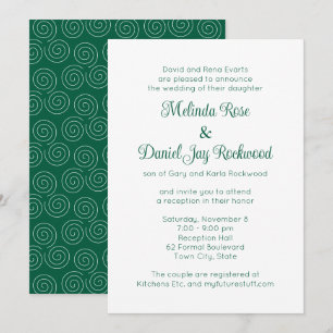 Elegante Groen & Wit Werveltje Trouwreceptie Kaart