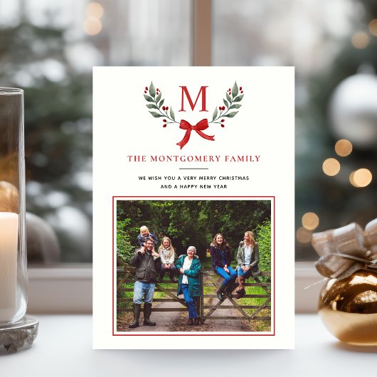 Elegante groen-witte Waterverf Holly Greenery Feestdagenkaart