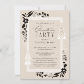 Elegante groenblijvende bomen en bloemen kerstfees kaart (Voorkant)