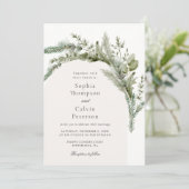 Elegante groenblijvende wintergroen bruiloft kaart (Staand voorkant)