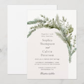 Elegante groenblijvende wintergroen bruiloft kaart (Voorkant / Achterkant)