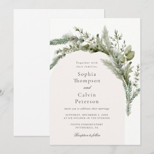 Elegante groenblijvende wintergroen bruiloft kaart (Voorkant / Achterkant)