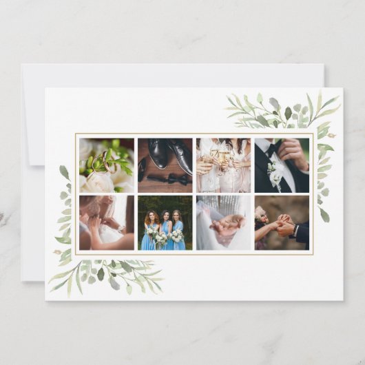 Elegante Groene 8 Foto Collage Huwelijk Bedankkaart (Voorkant)