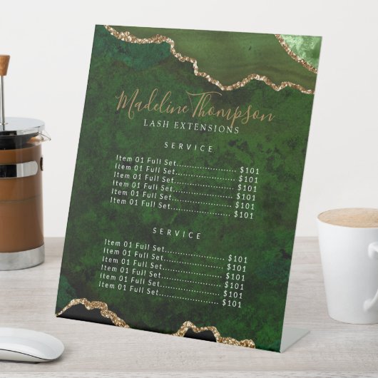 Elegante Groene Agaat Geode Marmeren Diensten Prij Reclamebord Met Voetstuk (Insitu)