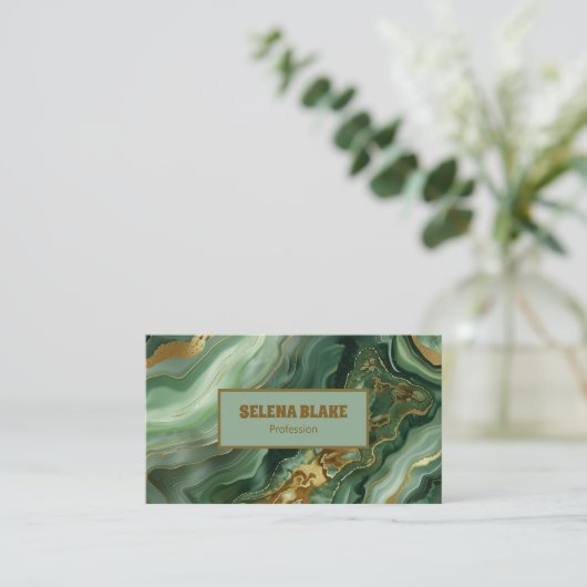 Elegante groene agaat met gouden glitter - Modern Visitekaartje (Staand voorkant)