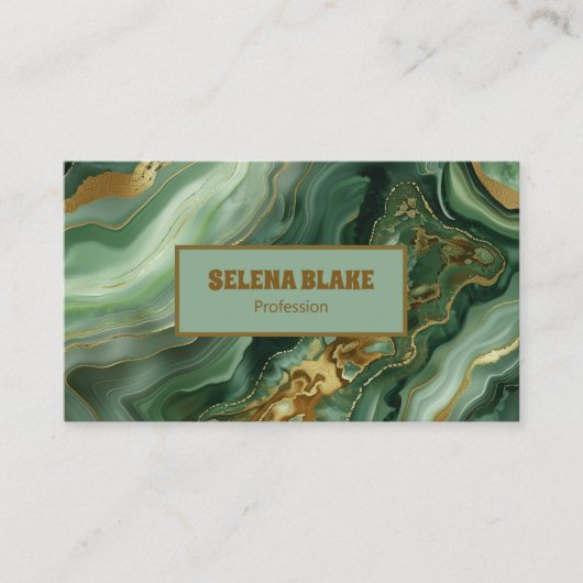 Elegante groene agaat met gouden glitter - Modern Visitekaartje (Voorkant)