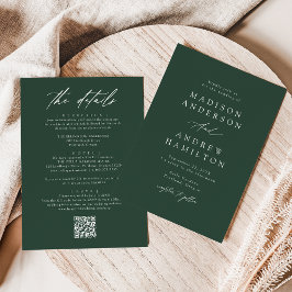 Elegante groene alles-in-één QR-code-huwelijk Kaart