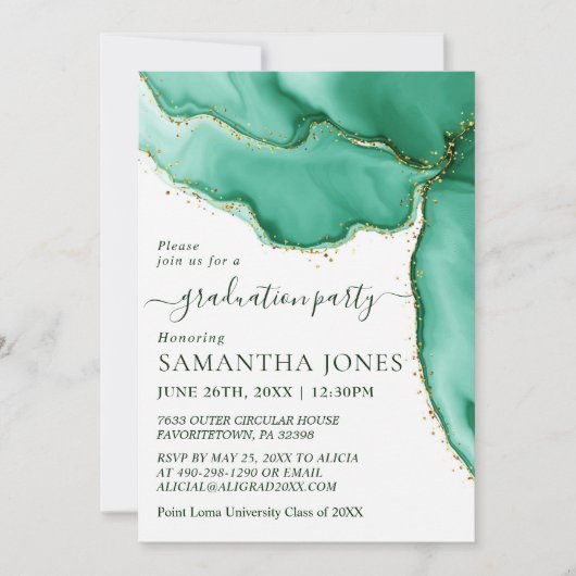 Elegante Groene Aquarel Afstudeerfeest Kaart (Voorkant)