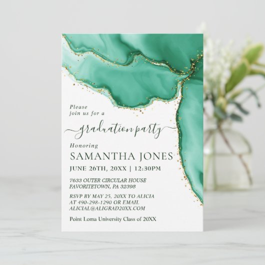 Elegante Groene Aquarel Afstudeerfeest Kaart (Staand voorkant)