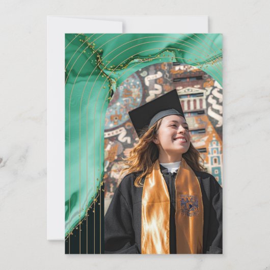 Elegante Groene Aquarel Afstudeerfeest Kaart (Achterkant)
