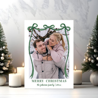 Elegante Groene Aquarel Boog Kerst Foto Feestdagenkaart