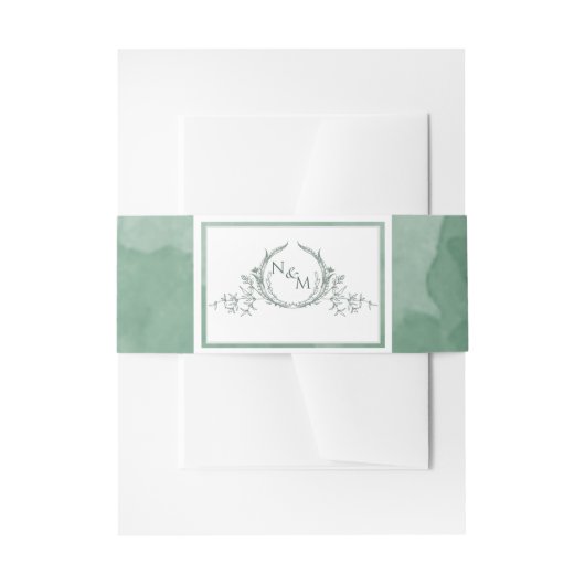Elegante groene aquarel, monogram bruiloft uitnodigingen wikkel (Voorkant Voorbeeld)