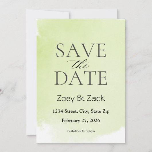 Elegante groene aquarel save-the-date uitnodiging (Voorkant)