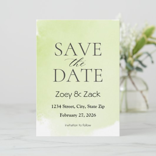Elegante groene aquarel save-the-date uitnodiging (Staand voorkant)