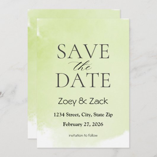 Elegante groene aquarel save-the-date uitnodiging (Voorkant / Achterkant)