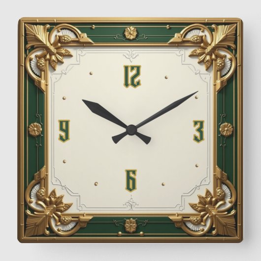 Elegante Groene Art Deco Vierkante Klok (Voorkant)