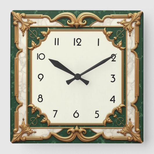 Elegante groene Art Deco Vierkante Klok (Voorkant)