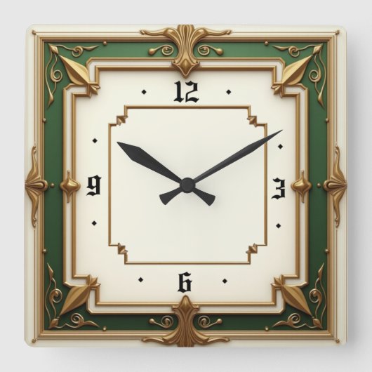 Elegante groene Art Deco Vierkante Klok (Voorkant)