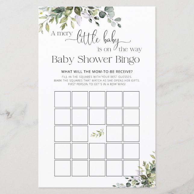 Elegante Groene Baby Shower Spel Bingo (Voorkant)