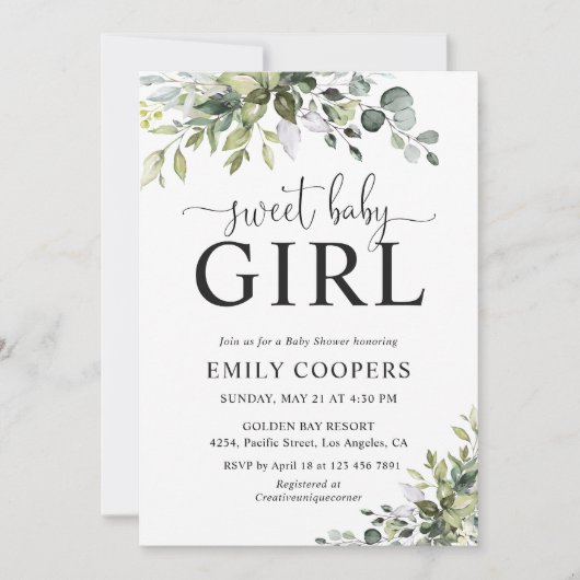 Elegante Groene Baby Shower Uitnodiging (Voorkant)