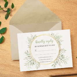 Elegante groene begroeiing en gouden kader trouw-R RSVP Kaartje