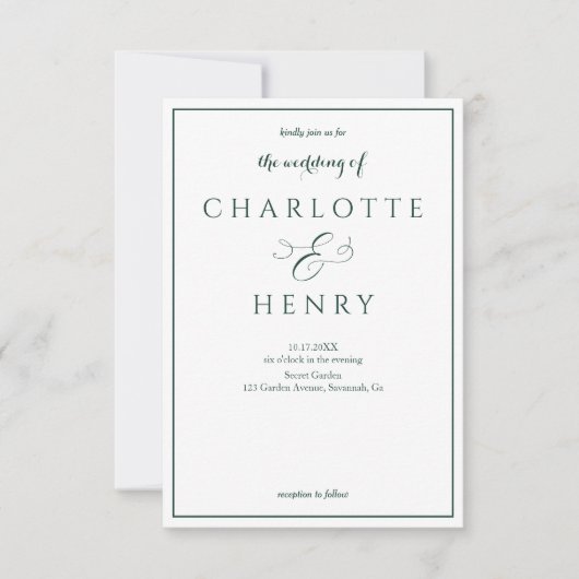 Elegante Groene Begroting QR Code Bruiloft Kaart (Voorkant)