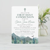 Elegante groene bergjongen eerste heilige communie kaart (Staand voorkant)