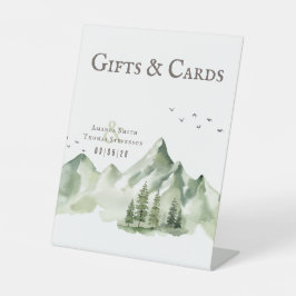 Elegante groene berglandschap geschenken & kaarten reclamebord met voetstuk