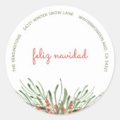 Elegante groene bessen Feliz Navidad Kerstmis Ronde Sticker (Voorkant)
