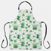 Elegante groene biermugs en shamrocks wit schort (Voorkant)