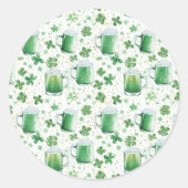 Elegante groene bierpullen en witte klavers ronde sticker (Voorkant)