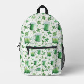 Elegante groene bierpullen en witte klavertjes bedrukte rugzak (Voorkant)