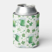 Elegante groene bierpullen en witte klavertjes blikjeskoeler (Blikje Voorkant)