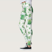 Elegante groene bierpullen en witte klavertjes leggings (Links)