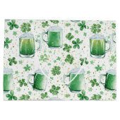 Elegante groene bierpullen en witte shamrocks groot cadeauzakje (Achterkant)