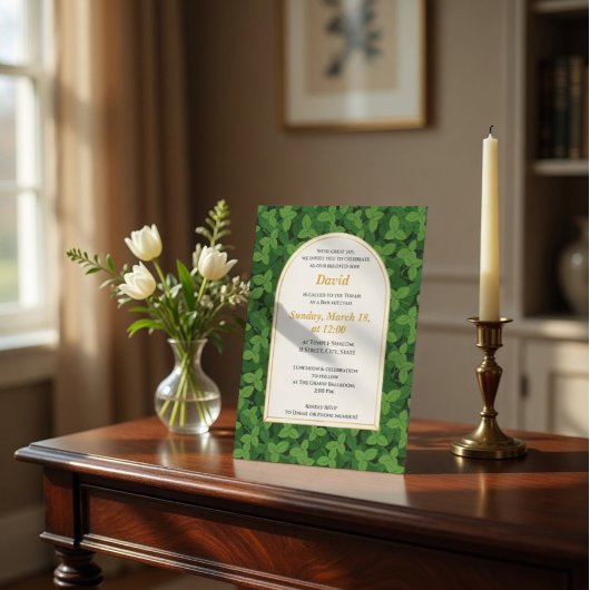 Elegante Groene Blad Border Boog Bar Mitswa Kaart
