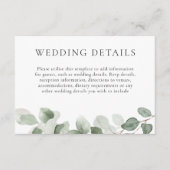 Elegante groene blad bruiloft details receptie informatiekaartje (Voorkant)
