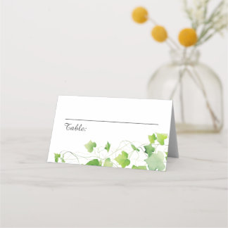 Elegante Groene Blad Bruiloft Gevouwen Plaatskaart Plaatskaartje