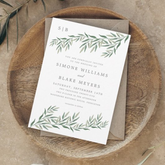 Elegante groene blad bruiloft kaart