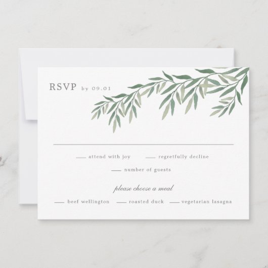 Elegante groene blad bruiloft RSVP kaart (Voorkant)