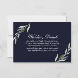 Elegante groene blad marineblauwe huwelijksrecepti kaart