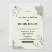 Elegante groene blad minimalistische bruiloft uitn kaart (Voorkant)