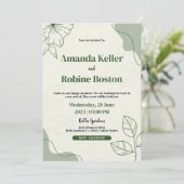 Elegante groene blad minimalistische bruiloft uitn kaart (Staand voorkant)