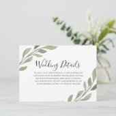Elegante groene blad trouwreceptie details informatiekaartje (Staand voorkant)