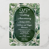 Elegante groene bladeren 25e bruiloft Jubileum Folie Uitnodiging (Voorkant)