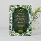 Elegante groene bladeren 30ste bruiloft Jubileum Folie Uitnodiging (Staand Voorkant)