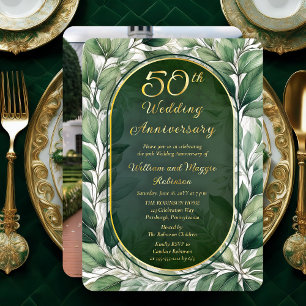 Elegante groene bladeren 50ste huwelijksjubileum folie uitnodiging