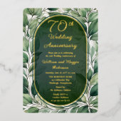 Elegante groene bladeren 70ste bruiloft Jubileum Folie Uitnodiging (Voorkant)