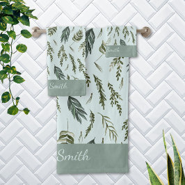Elegante Groene Bladeren Botanisch Natuur Patroon Bad Handdoek